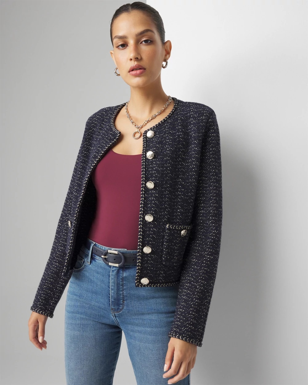 Petite Long Sleeve Tweed Cardigan | White House Black Market Petite Long Sleeve Tweed Cardigan | White House Black Market